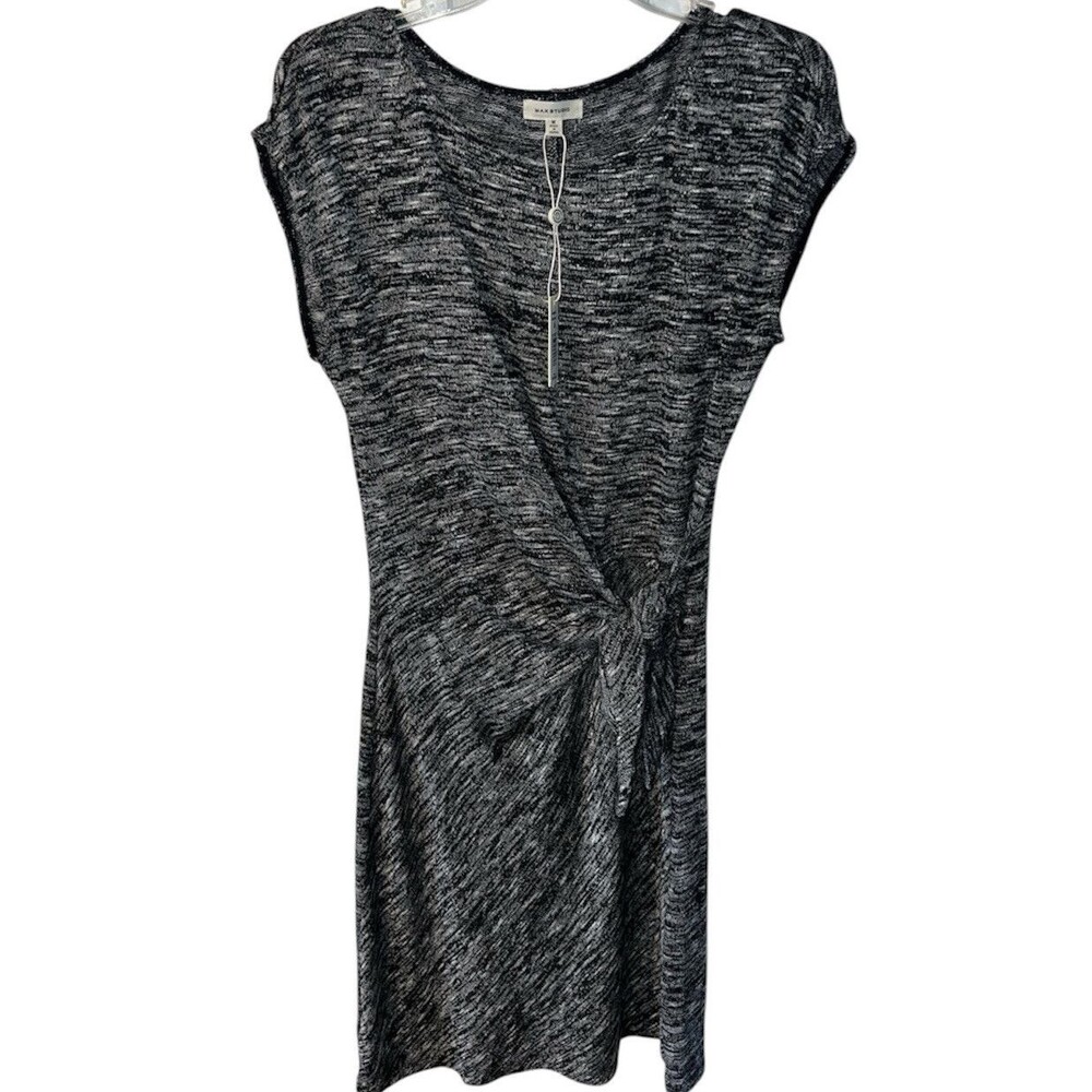Max Studio Dress Womens M Midi knit Wrap Tie Career Classic Timeless minimal New - Picture 2 of 9